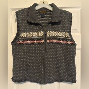 Vintage Woolrich Fair Isle Grey Zip Up Sweater Vest Size: Large